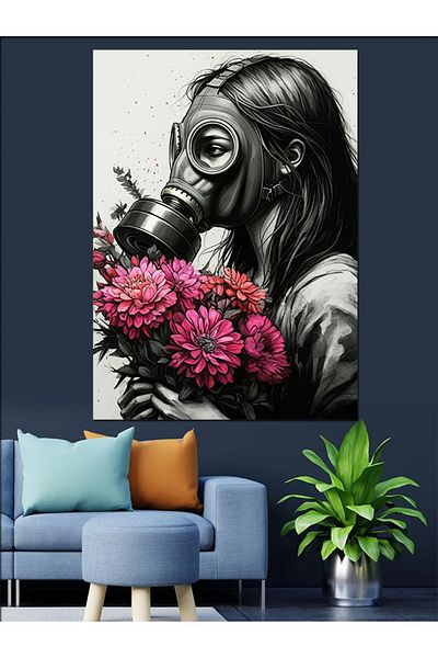 Tablomega Mask and Flower Decorative Canvas - Mdf Wooden Painting