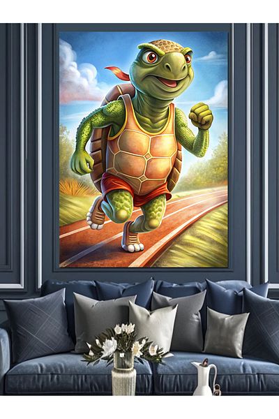 Tablomega Running Turtle Decorative Canvas - Mdf Wooden Painting