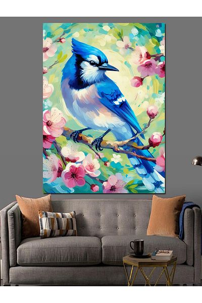 Tablomega Blue Bird among Flowers Decorative Canvas - Mdf Wooden Painting