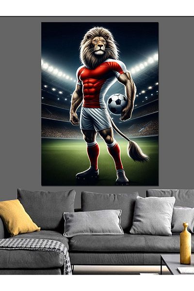 Tablomega Football Player Lion Decorative Canvas - Mdf Wooden Painting