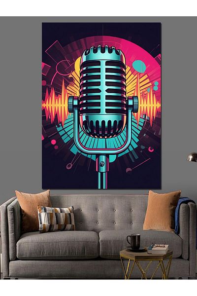 Tablomega Neon Microphone Decorative Canvas - Mdf Wooden Table