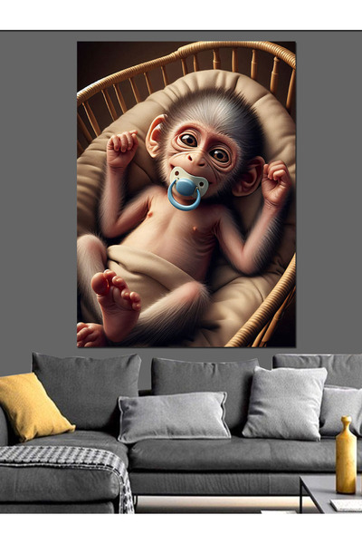 Tablo Mega Bebek Maymun Oyuncak Dekoratif Kanvas - Mdf Ahşap Tablo