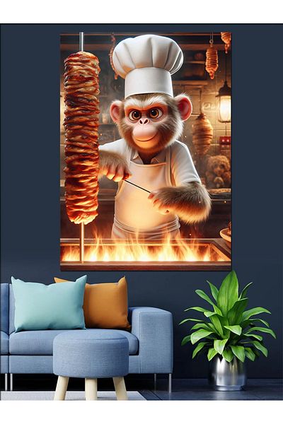 Tablomega Monkey Decorative Canvas with Rotating Flip - Mdf Wooden Table