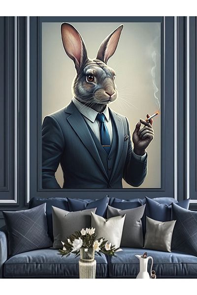 Tablomega Smoking Rabbit Man Decorative Canvas - Mdf Wooden Painting