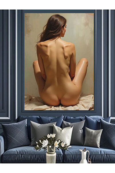 Tablo Mega Nü Tarzı Oturan Kadın Dekoratif Kanvas - Mdf Ahşap Tablo