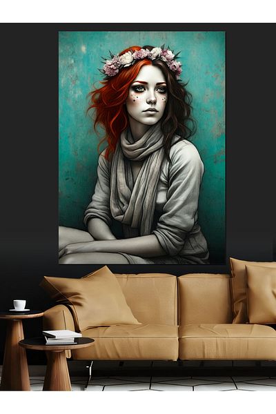 Tablomega Woman with Red Hair Decorative Canvas - Mdf Wooden Painting