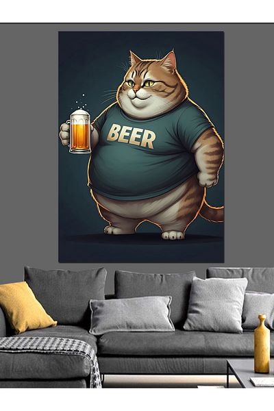 Tablomega Cat Drinking Beer Decorative Canvas - Mdf Wooden Painting