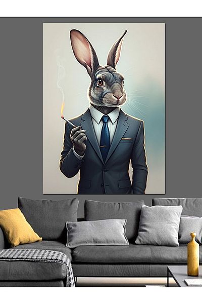 Tablomega Smoking Rabbit Decorative Canvas - Mdf Wooden Painting