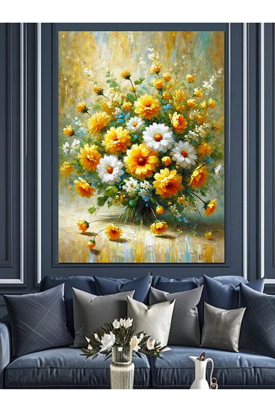 Tablomega Daisy Bouquet Decorative Canvas - Mdf Wooden Painting