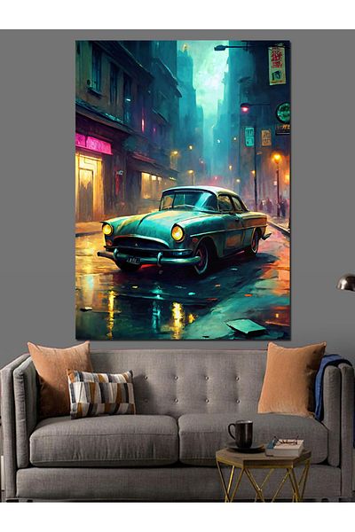 Tablomega Car Decorative Canvas on the Streets of Night - Mdf Wooden Painting