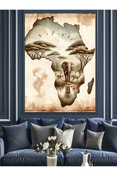 Tablomega Africa Map Decorative Canvas - Mdf Wooden Painting