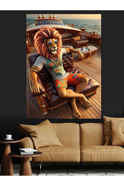 Tablomega Lion on a Sailing Ship Decorative Canvas - Mdf Wooden Painting