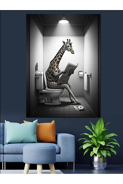 Tablomega Pânză Decorativă Girafă Pe Toaletă - Lemn MDF