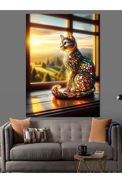 Tablomega Pânză Decorativă Window Cat - Lemn MDF