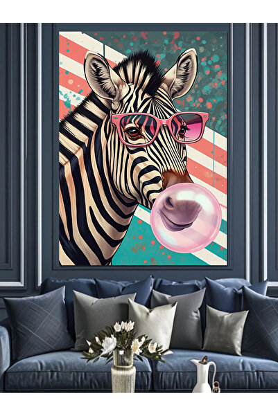 karizmart Sakız Çiğneyen Zebra Dekoratif Kanvas - Mdf Ahşap Tablo