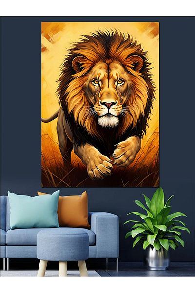 Tablomega Pânză decorativă Running Lion - Lemn MDF