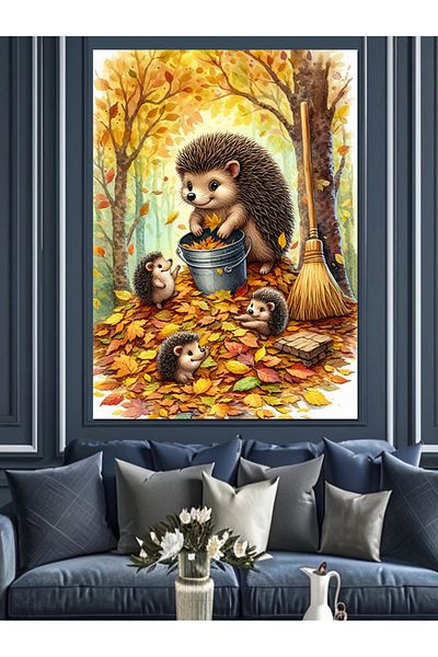 Tablomega Autumn Hedgehog Decorative Canvas - Mdf Wooden Painting