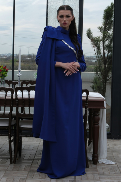 Feminist Shoulder Stone Detailed Belted Crew Neck Hijab Evening Dress Saks 0801026