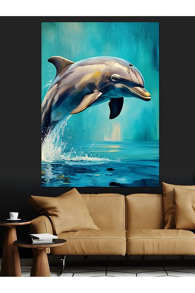 Tablomega Dolphin in Water Decorative Canvas - Mdf Wooden Painting
