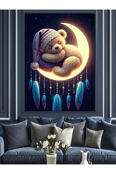 Tablomega Teddy Bear on the Moon Decorative Canvas - Mdf Wooden Painting