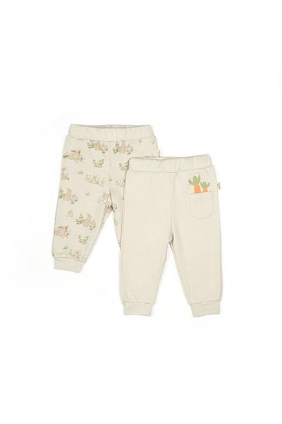 Magu Unisex Children's Cotton Ecru Rabbit and Carrot Patterned 2-Piece Sweatpants