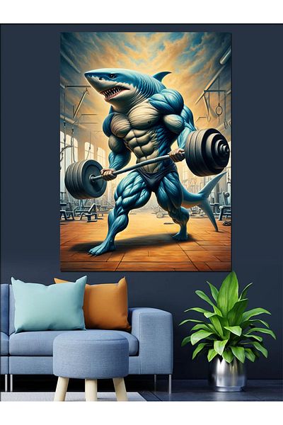 Tablomega Weight Lifting Shark Decorative Canvas - Mdf Wood Art Print