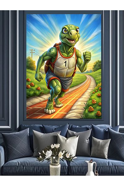 Tablomega Running Turtle Decorative Canvas - Mdf Wooden Painting