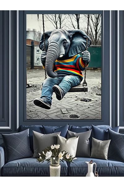Tablomega Elephant on the Swing Decorative Canvas - Mdf Wooden Painting