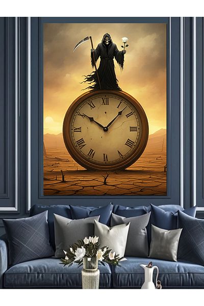 Tablomega Death Figure on the Clock Decorative Canvas - Mdf Wooden Painting
