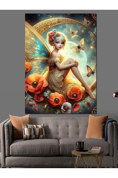 Tablomega Fairy and Flowers Decorative Canvas - Mdf Wooden Painting