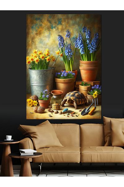Tablomega Flower Pot Decorative Canvas - Mdf Wooden Table