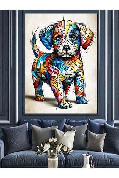 Tablomega Colorful Dog Decorative Canvas - Mdf Wooden Painting