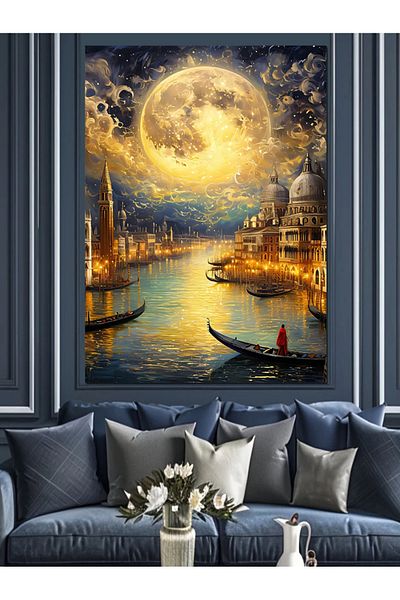 Tablomega City under the Moon Decorative Canvas - Mdf Wooden Painting