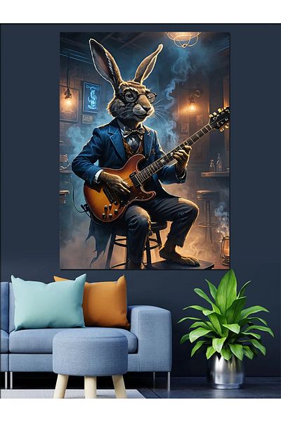 Tablomega Guitar Bunny Decorative Canvas - Mdf Wooden Painting
