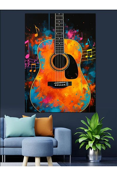 Tablomega Colorful Acoustic Guitar Decorative Canvas - Mdf Wood Table