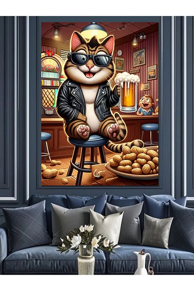 Tablomega Pânză decorativă Barista Cat - Lemn MDF