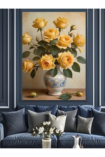 Tablomega Yellow Roses in Vase Decorative Canvas - Mdf Wooden Painting