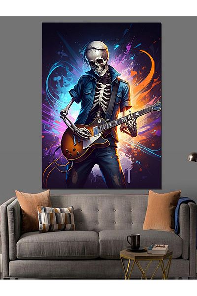 Tablomega Skeleton Playing Guitar Decorative Canvas - Mdf Wooden Painting