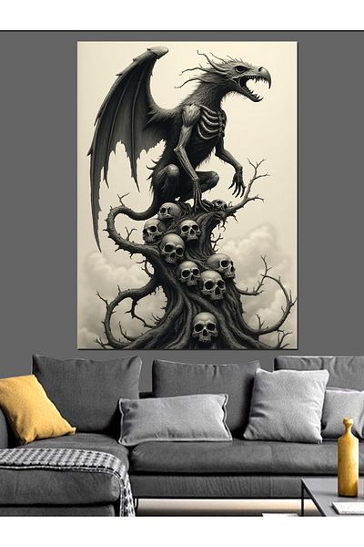Tablomega Dragon and Skulls Decorative Canvas - Mdf Wooden Painting