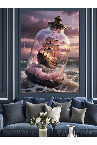 Tablomega Ship in a Jar Decorative Canvas - Mdf Wooden Painting