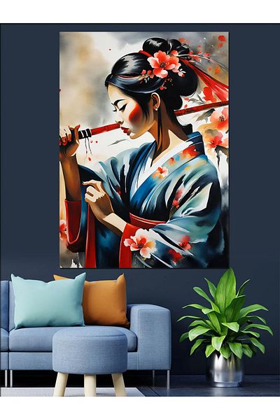 Tablomega Japanese Woman Portrait Decorative Canvas - Mdf Wooden Painting