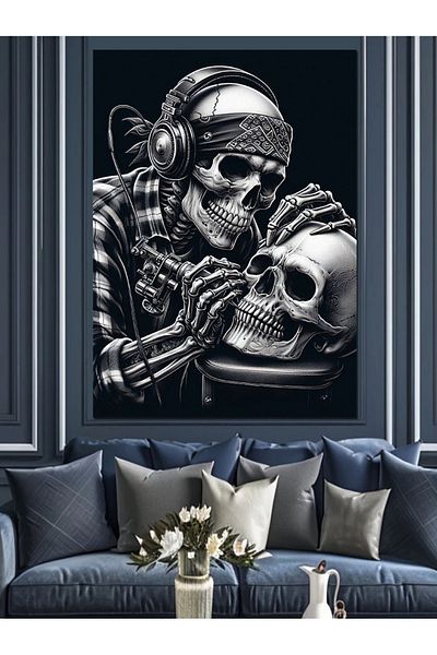 Tablomega Skeleton and Guitar Decorative Canvas - Mdf Wooden Painting