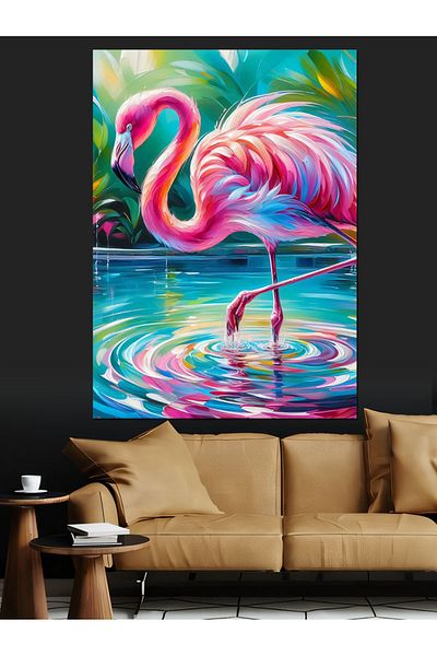 Tablomega Colorful Flamingo Pond Decorative Canvas - Mdf Wooden Table