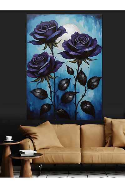 Tablomega Blue Roses Decorative Canvas - Mdf Wooden Painting
