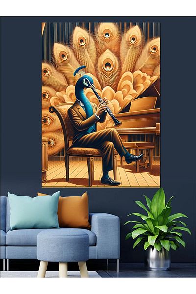 Tablomega Clarinet Playing Peacock Decorative Canvas - Mdf Wooden Painting