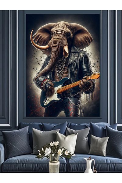 Tablomega Elefant care cântă pe chitară Pânză decorativă - Lemn MDF