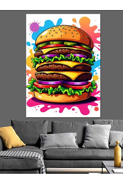 Tablomega Pânză decorativă Big Burger colorată - Lemn MDF
