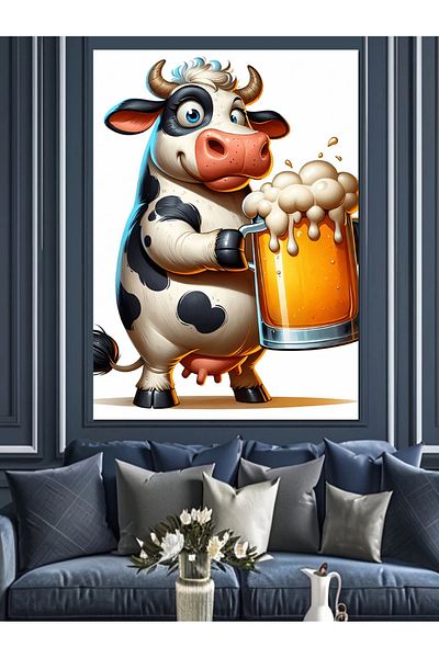 Tablomega Cow Holding Decorative Canvas - Mdf Wooden Painting