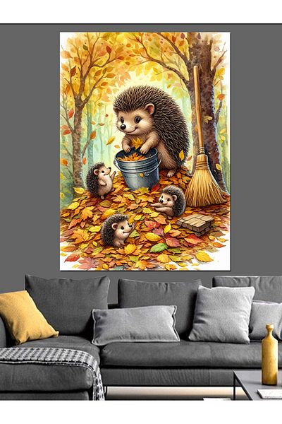 Tablomega Autumn Hedgehog Decorative Canvas - Mdf Wooden Painting