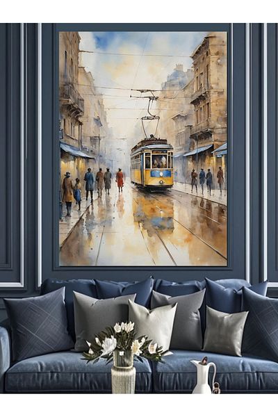 Tablomega Tram Street Decorative Canvas - Mdf Wooden Painting
